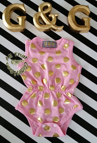 Pink and Gold Polka Dot Baby Girls & Little Girls Tank Sleeveless Bodysuits Rompers