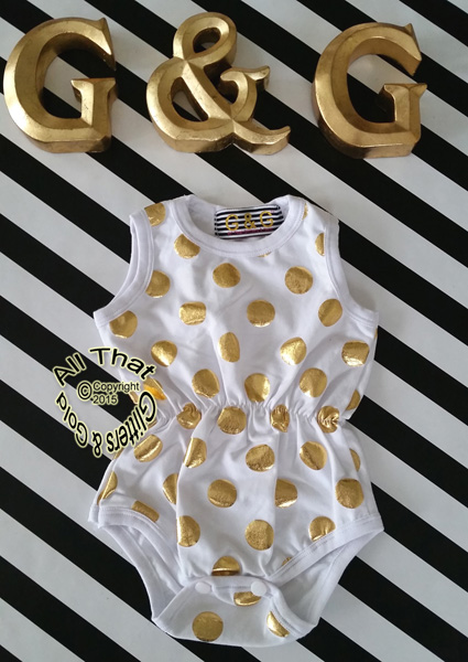 White and Gold Polka Dot Baby Girls & Little Girls Tank Sleeveless Bodysuits Rompers
