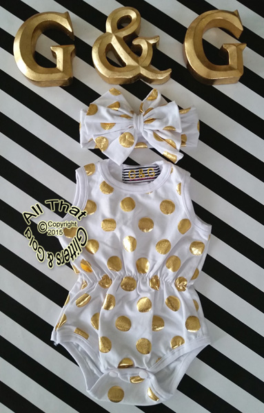 White and Gold Polka Dot Baby Girls & Little Girls Tank Sleeveless Bodysuits Rompers