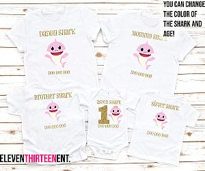 Pink and Gold Glitter Baby Shark Family Birthday Shirts - Can Be Made With Any Age!