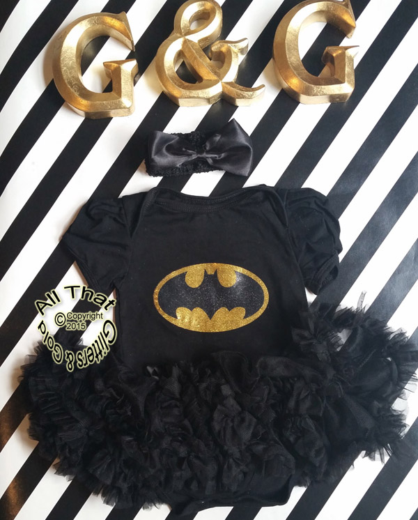 Glitter Batgirl 2 Piece Tutu Onesie Set For Baby Girls