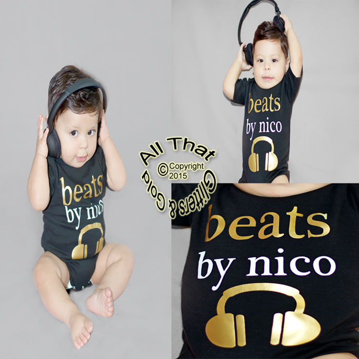 Personalized Black and Gold Beats By Baby Baby Boys Shirt