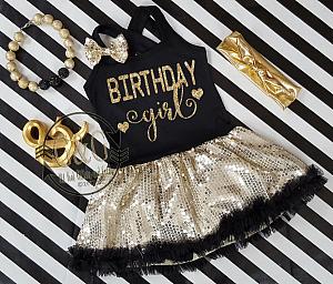 Black and Gold Sequin Birthday Girl Tutu Dresses For Toddler Girls Ages 1-4
