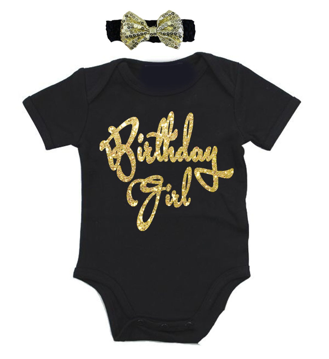 Cute Baby Girl First Birthday Onesies Birthday Girl Black Gold