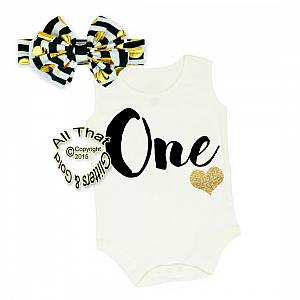 Black and Gold One Year Old Shirt or Outfit For 1st Birthday