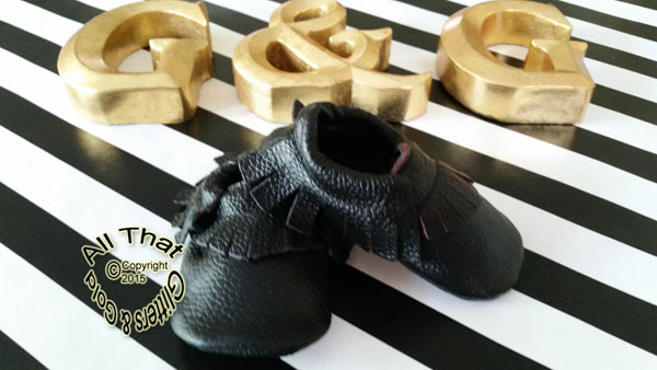Leather Black Soft Soled Baby Fringe  Moccasin Shoes
