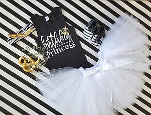 Black, White and Gold Birthday Princess Birthday Tutu Outfit For All Ages