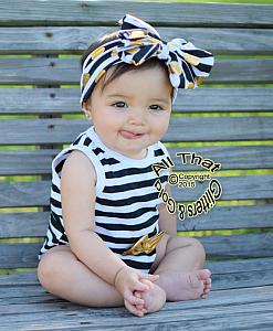 Black, White and Gold Striped Baby Girls Tank Sleeveless Bodysuits Rompers