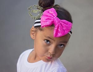 Baby and Little Girls Black and White Striped Hot Pink Sequin 5 Inch Big Bow Headbands
