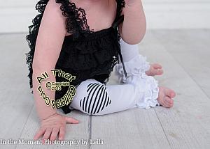 White and Black Glitter Heart Striped Baby Girl Leg Warmers