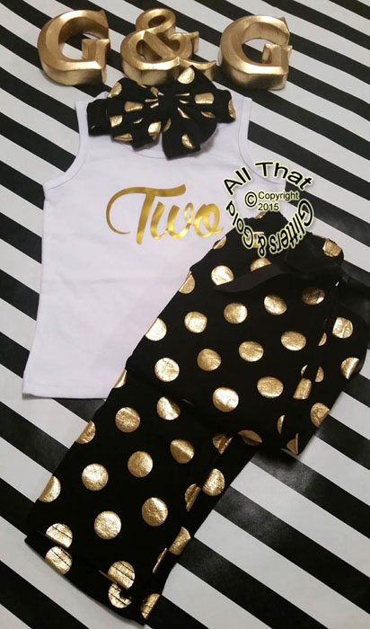 Black and Gold Polka Dot 2nd 3rd 4th Girls Birthday Pants Outfits
