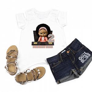 Boss Baby Girl 2nd Birthday Outfit With Denim Shorts For Girls - Peach and Silver Briefcase