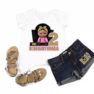 Boss Baby Girl 2nd Birthday Outfit With Denim Shorts For Girls - Pink and Gold Briefcase