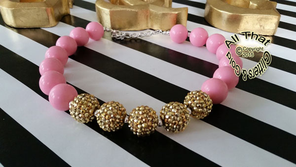 Pink and Gold Glitter Sparkly Chunky Baby Girls, Little Girls and Women's Necklace