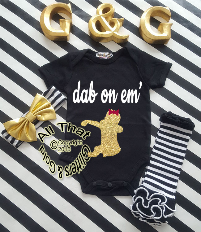 Black and Gold Glitter Dab On Em Baby Girl Birthday Outfit