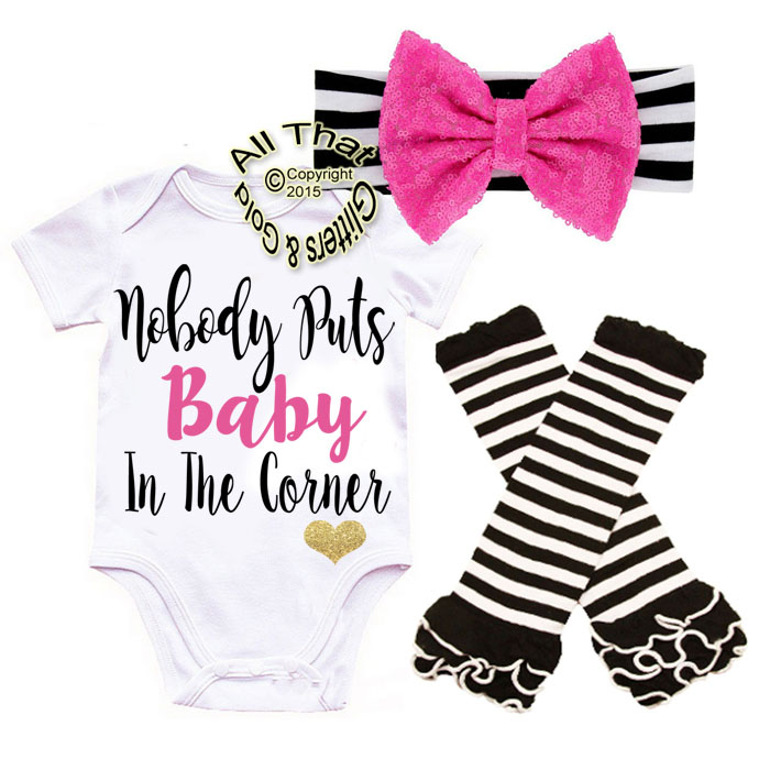 Black and Pink Nobody Puts Baby In The Corner Baby Girl Outfit