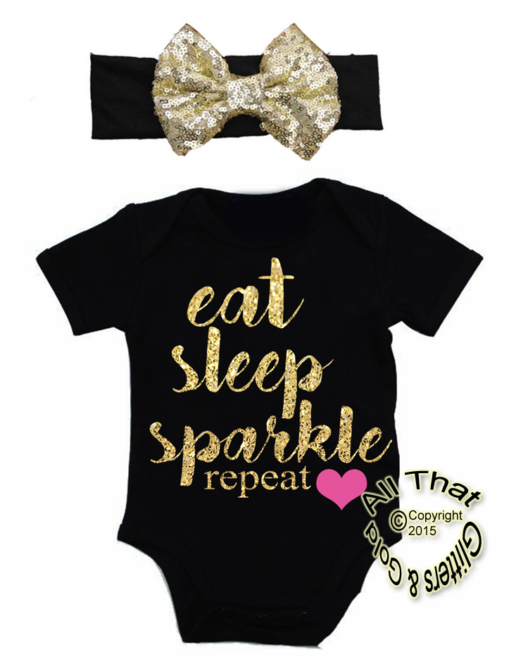 Cute Baby Girl Clothes Outfits Eat Sleep Sparkle Glitter Coming