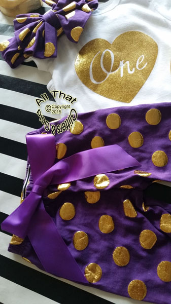 Purple and Gold Polka Dot One 1st Birthday Pants Outfits For Baby Girl