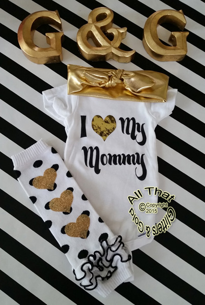 Black and Gold Glitter I Love My Mommy Baby Girl and Boy Bodysuit