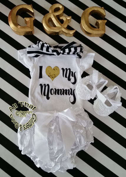 Black and Gold Glitter I Love My Mommy Baby Girl and Boy Bodysuit