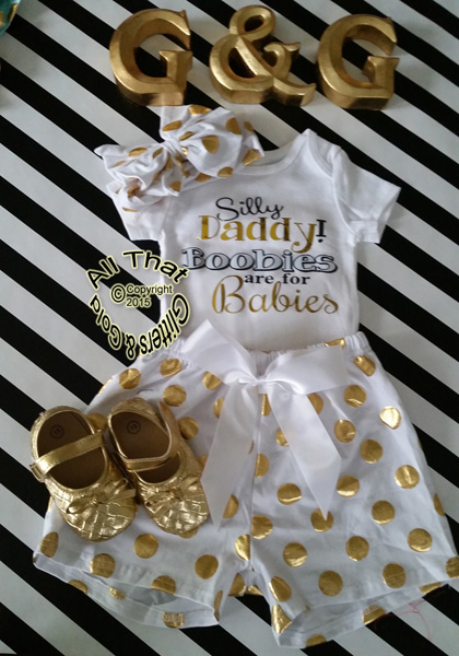 Black and Gold Glitter Silly Daddy Boobies are for Babies Baby Girl and Boy Bodysuit