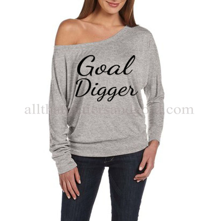 Cute Off The Shoulder Goal Digger Glitter Shirts For Women