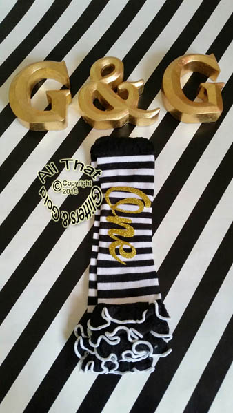 Black and White Striped Gold ONE Birthday Leg Warmers