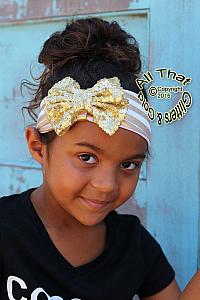 Baby and Little Girls Gold and White Striped Sequin 4.5 Inch Big Bow Headbands