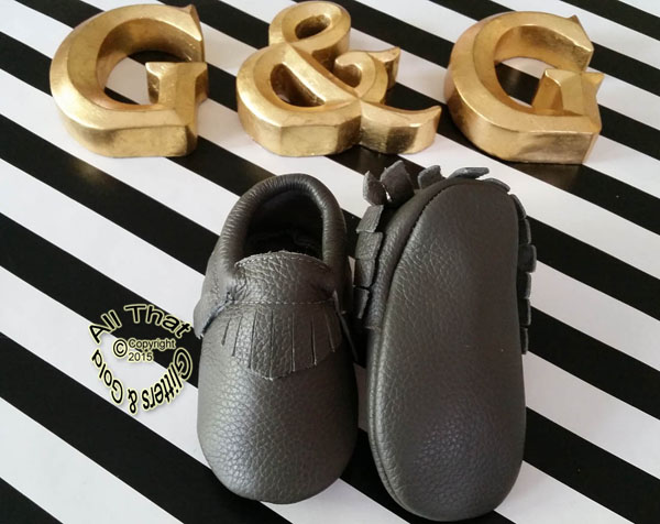 Leather Grey Soft Soled Baby Fringe  Moccasin Shoes