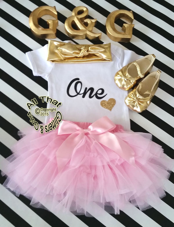 Pink and Black First Birthday Outfit With Pink Tutu Skirt