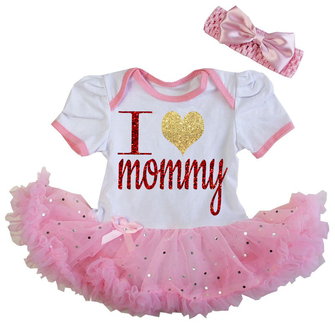 Cute 2 Piece I Love Mommy Valentine's Day Glitter Baby Girl Tutu Dress Outfit