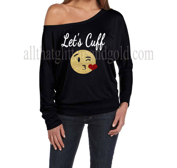 Cute Off The Shoulder Let's Cuff Kiss Face Emoji Shirts For Women