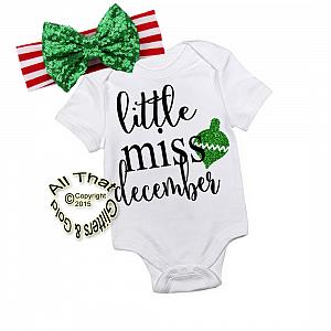 Glitter Little Miss December Handmade Christmas Outfit For Baby Girls