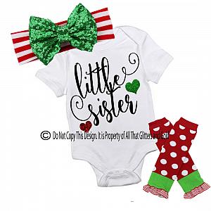 Glitter Little Sister Handmade Christmas Outfit For Baby Girls and Little Girls