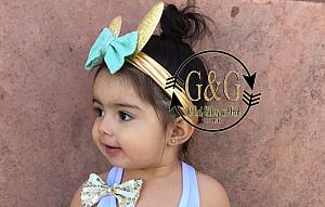 Gold Glitter Bunny Ears Baby and Little Girls Big Bow Headbands