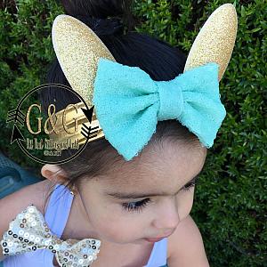 Gold Glitter Bunny Ears Baby and Little Girls Big Bow Headbands