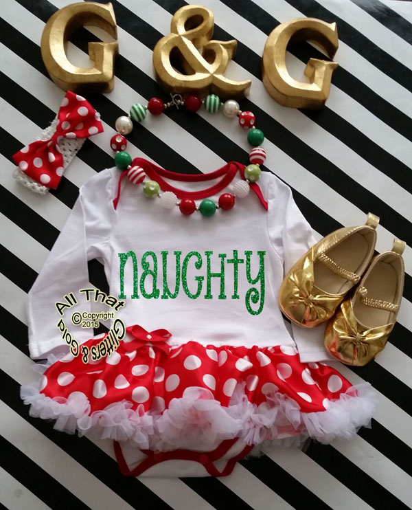 Cute 2 Piece Naughty Christmas Glitter Baby Girl Tutu Dress Outfit