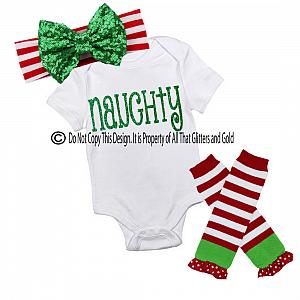 Glitter Naughty Handmade Christmas Outfit For Baby Girls and Little Girls