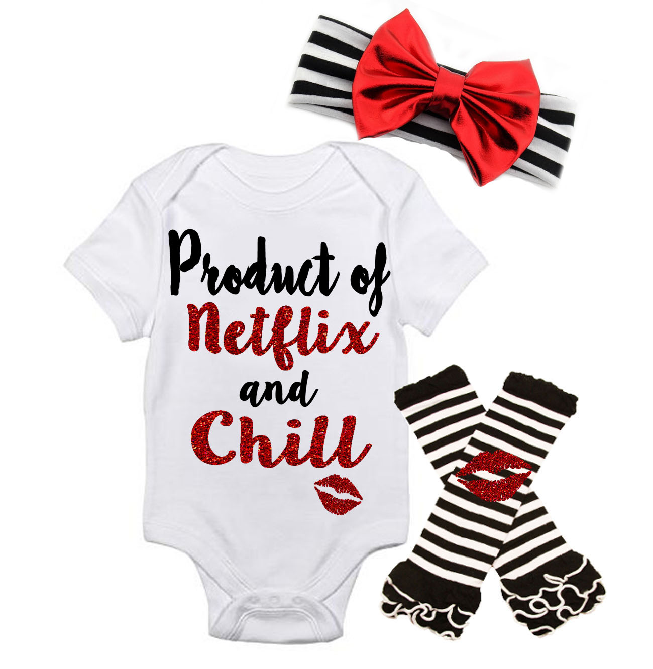 Black and Red Product Of Netflix and Chill Baby Girl Outfit