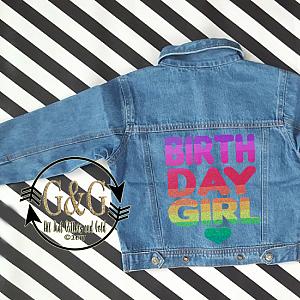 Personalized Glitter Rainbow Birthday Girl Denim Jacket For Babies To Youth