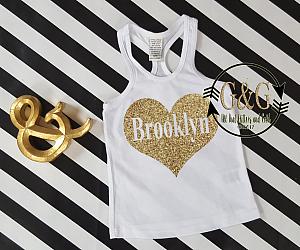 Personalized Heart Glitter Shirts For all Ages -Many Glitter Colors Available