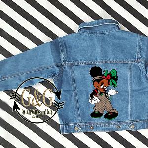 Personalized Afro Puffs Minnie Mouse Inspired Denim Jacket For Babies To Youth