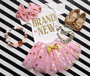 Pink and Gold Brand New Going Home Tutu Outfit For Baby Girl