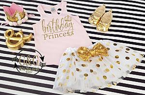 2 pc Pink and Gold Birthday Princess Polka Dot 1st Birthday Tutu Outfit