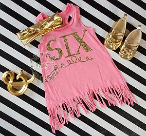 Pink and Gold Birthday Age Baby Girls and Little Girls Fringe Dresses Age 1-6