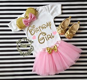 Pink and Gold Glitter Birthday Girl Minnie Birthday Tutu Outfit Age 1 to 6