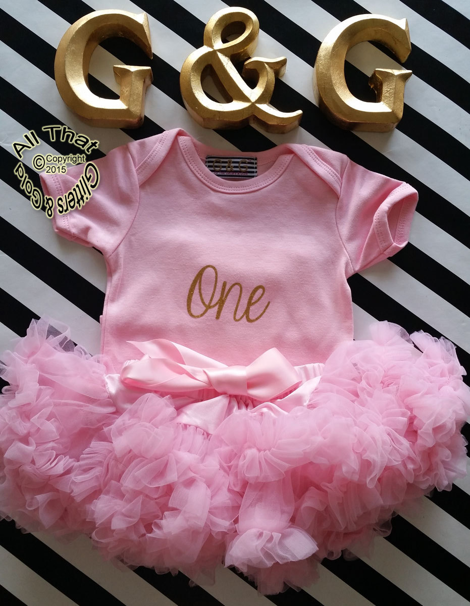 Pink and Gold One 1st Birthday Outfit With Pink Tutu Pettiskirt