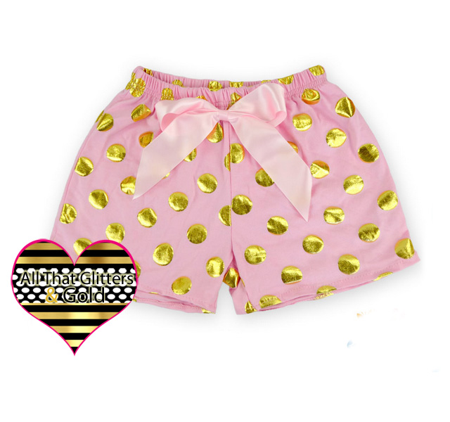 Pink and Gold Metallic Polka Dot Girls Summer Shorts