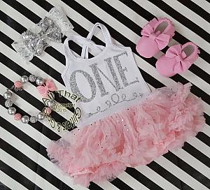 Pink and Silver Sequin One Year Old Birthday Tutu Dresses For Toddler Girls