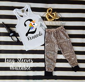 Rainbow Unicorn Sequin Birthday Pants Outfit Ages 1-6
